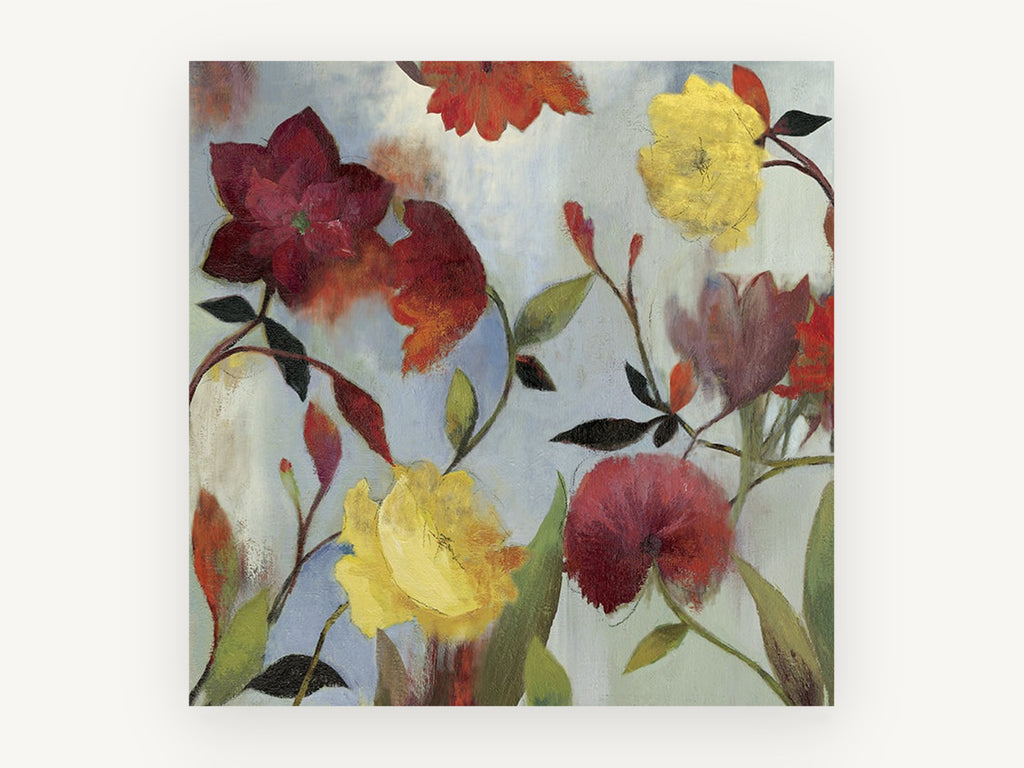 Crimson and Gold Garden, floral canvas wall art print, front view