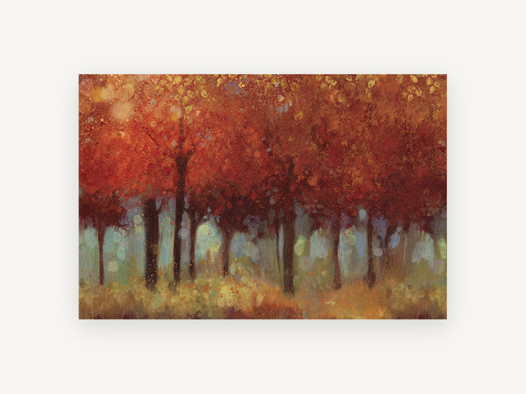 Crimson Grove Glow, floral canvas wall art print, front view