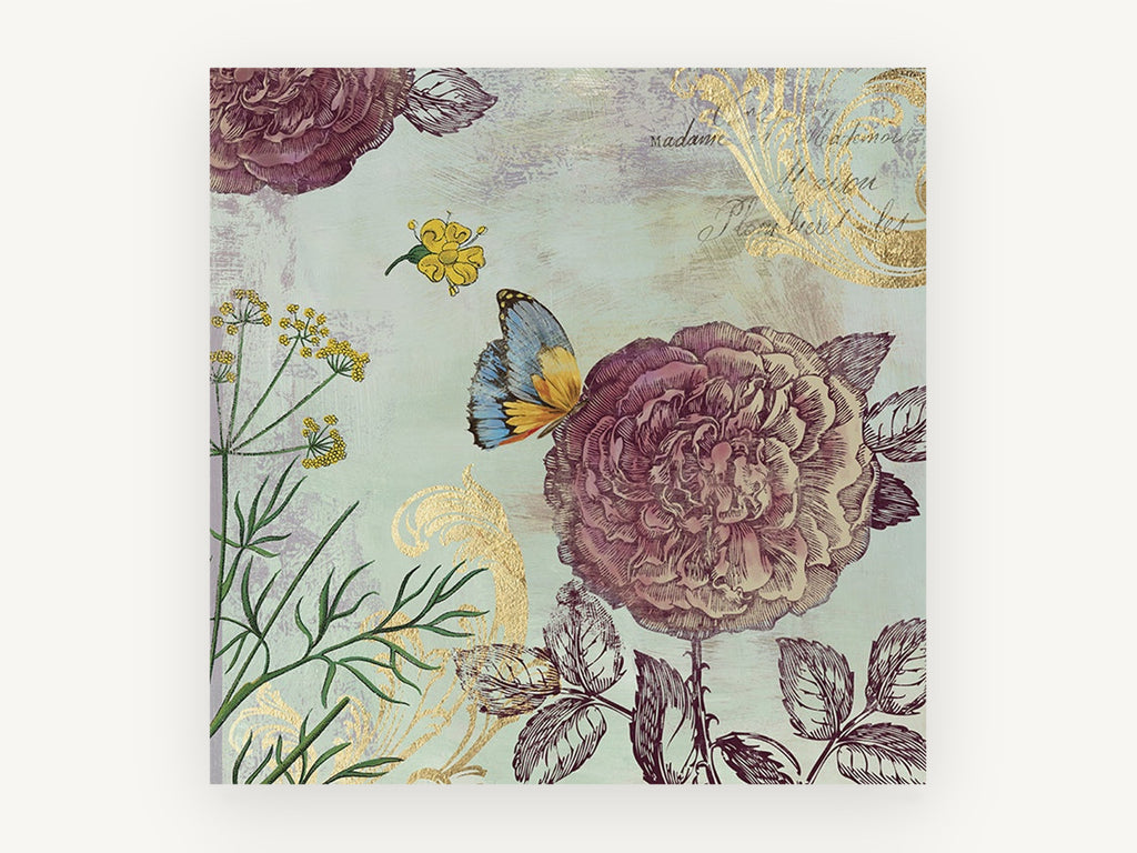 Rose and Butterfly Garden, vintage canvas wall art print, front view