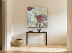 Rose and Butterfly Garden vintage canvas print on the wall of a hallway
