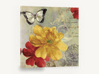 Yellow Bloom and Butterfly, vintage yellow floral butterfly, stretched canvas wall art print ready to hang