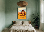 Arches Desert Arch vintage canvas print on the wall of a bedroom