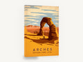 Arches Desert Arch, retro arches national park travel poster, stretched canvas wall art print ready to hang