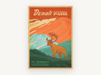 Caribou Above Denali, vintage canvas wall art print, front view