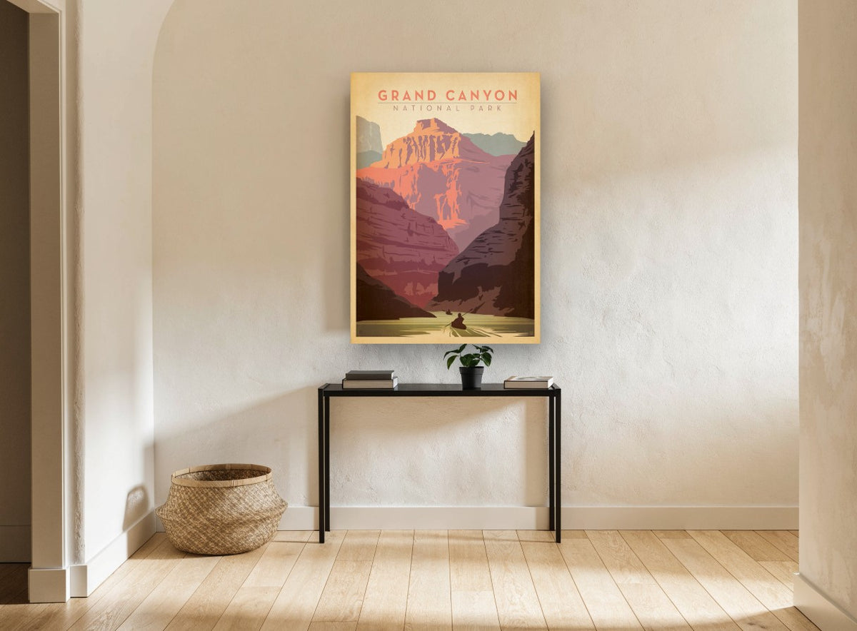 Canyon River Paddle vintage canvas print on the wall of a hallway