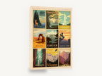 National Parks Collage, retro us national parks poster collection, stretched canvas wall art print ready to hang