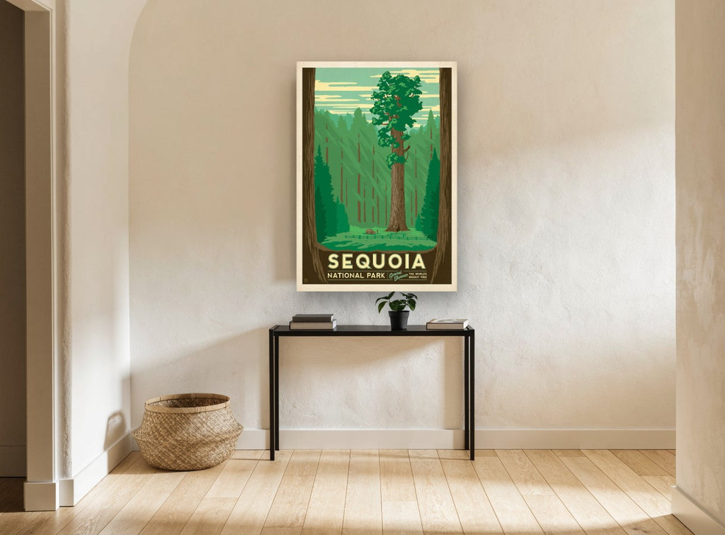 General Sherman Forest vintage canvas print on the wall of a hallway