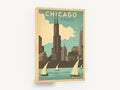 Chicago Windy City Sails, retro chicago skyline travel poster, stretched canvas wall art print ready to hang
