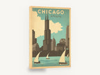 Chicago Windy City Sails, retro chicago skyline travel poster, stretched canvas wall art print ready to hang