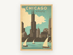 Chicago Windy City Sails, vintage canvas wall art print, front view
