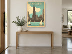 Chicago Windy City Sails vintage canvas print on the wall of a entry hall