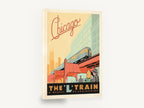 Chicago L Train, retro chicago l train travel poster, stretched canvas wall art print ready to hang