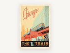 Chicago L Train, vintage canvas wall art print, front view