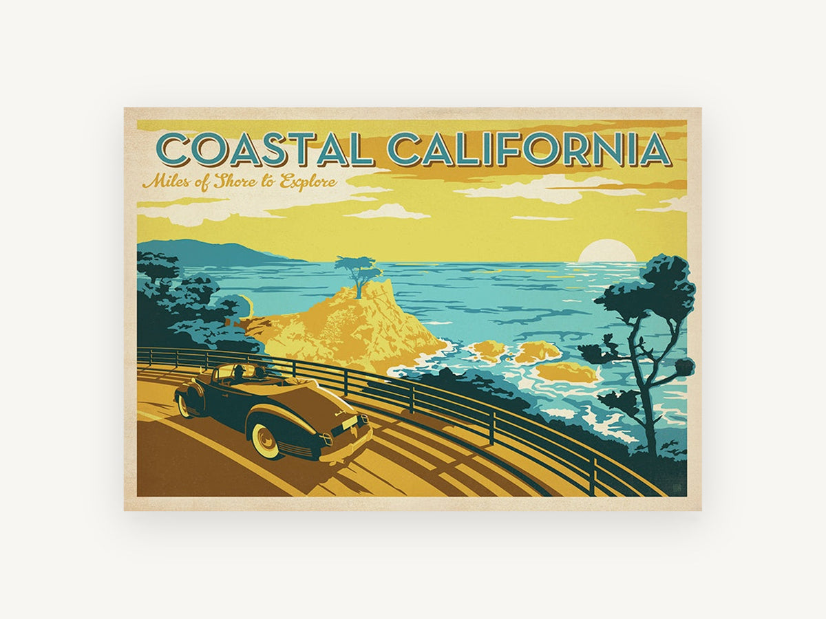 Coastal California Drive, vintage canvas wall art print, front view