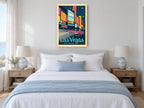 Neon Nights Las Vegas vintage canvas print on the wall of a coastal bedroom