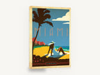 Miami Beach Sunbather, retro miami florida beach travel poster, stretched canvas wall art print ready to hang