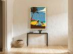 Miami Beach Sunbather vintage canvas print on the wall of a hallway
