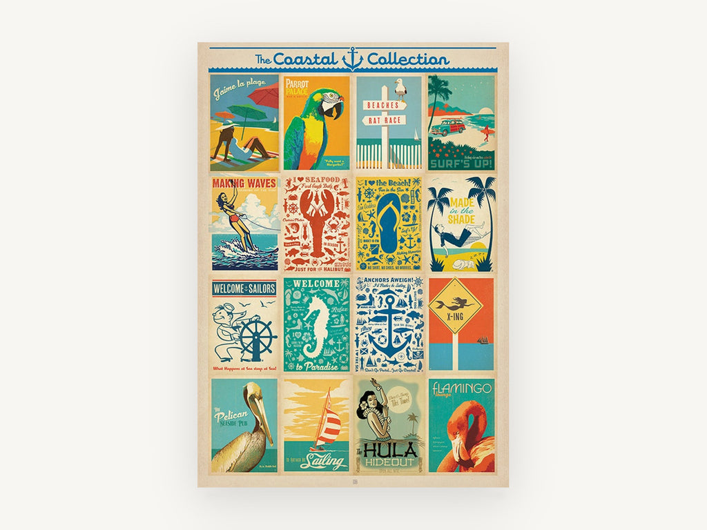 Coastal Poster Collection, vintage canvas wall art print, front view