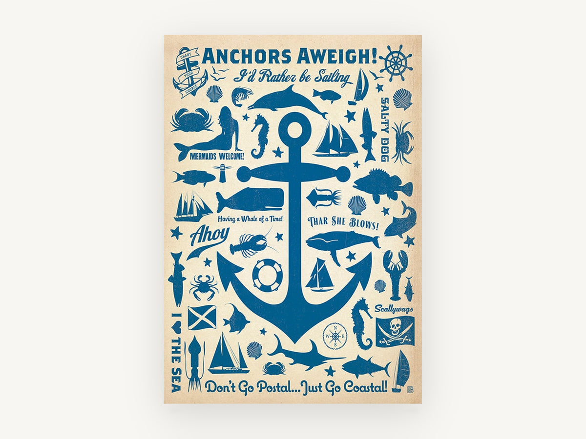 Anchors Aweigh Collage, vintage canvas wall art print, front view