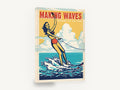 Making Waves Water Skier, retro water skiing poster, stretched canvas wall art print ready to hang