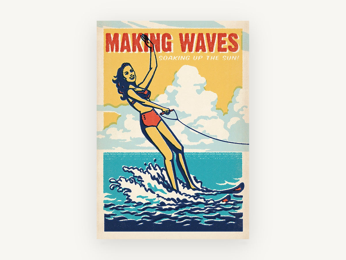 Making Waves Water Skier, vintage canvas wall art print, front view