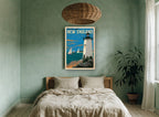 Lighthouse Over New England vintage canvas print on the wall of a bedroom