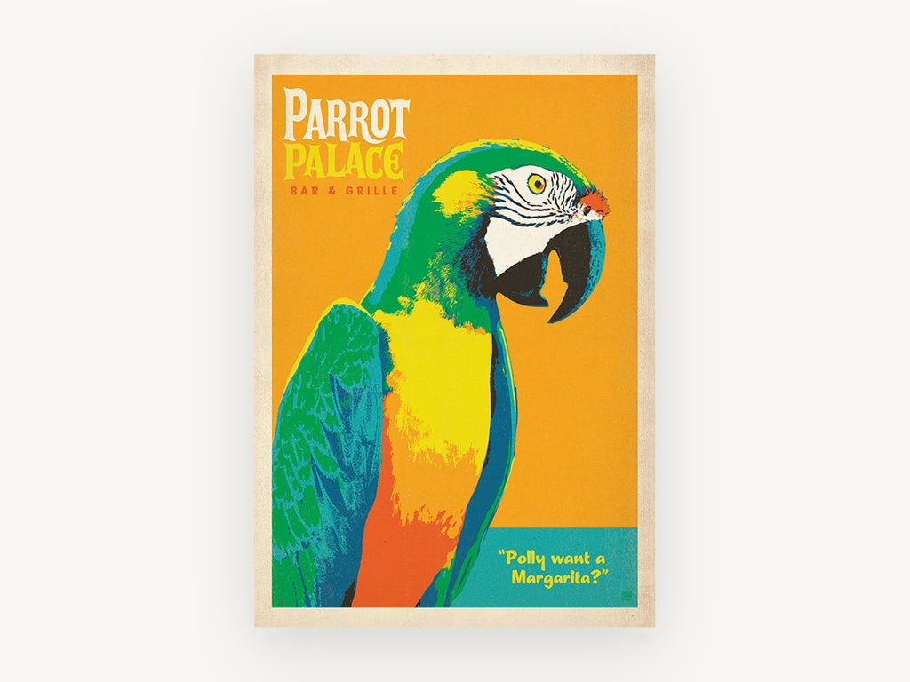 Polly Wants a Margarita, vintage canvas wall art print, front view