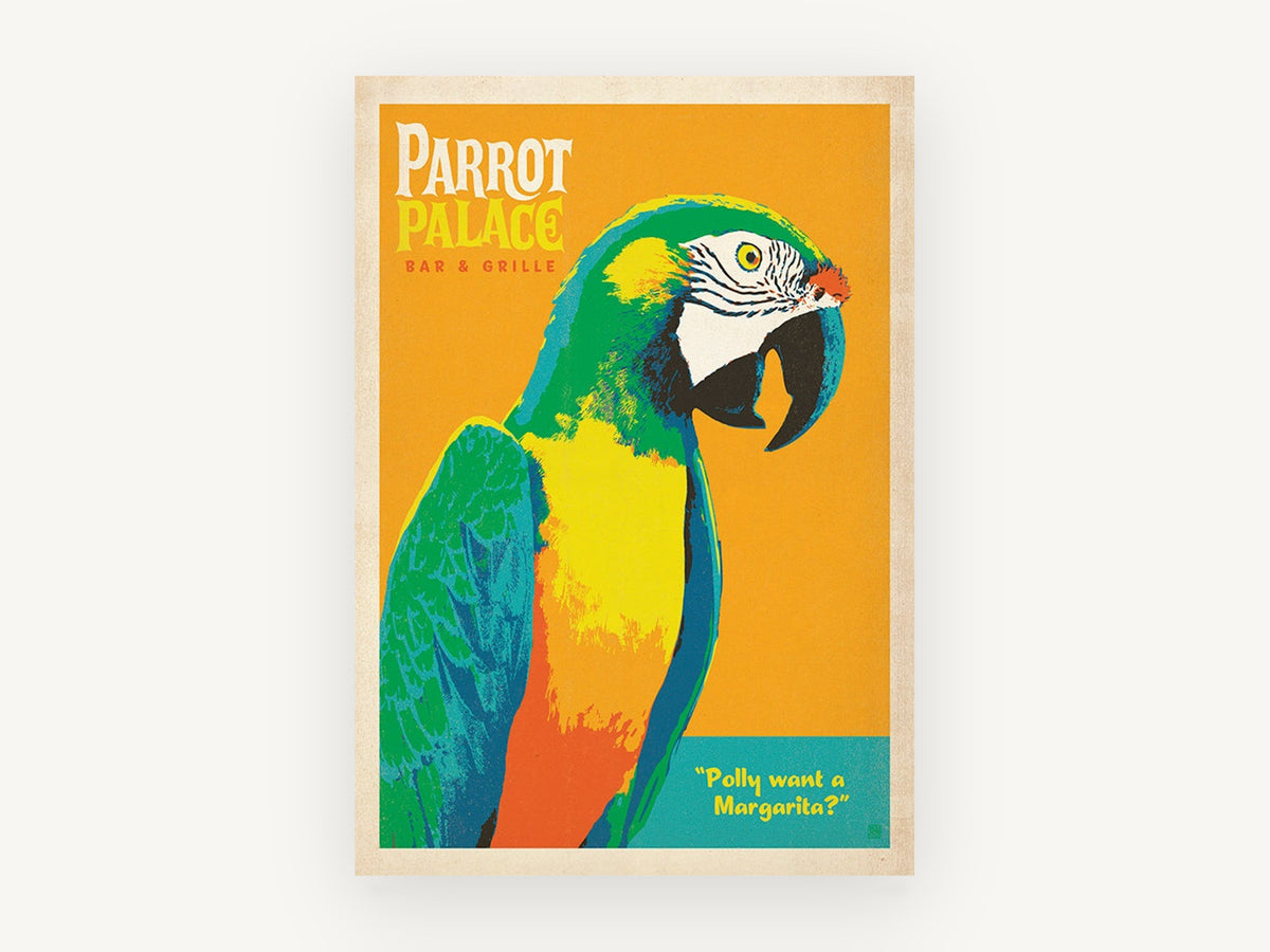 Polly Wants a Margarita, vintage canvas wall art print, front view