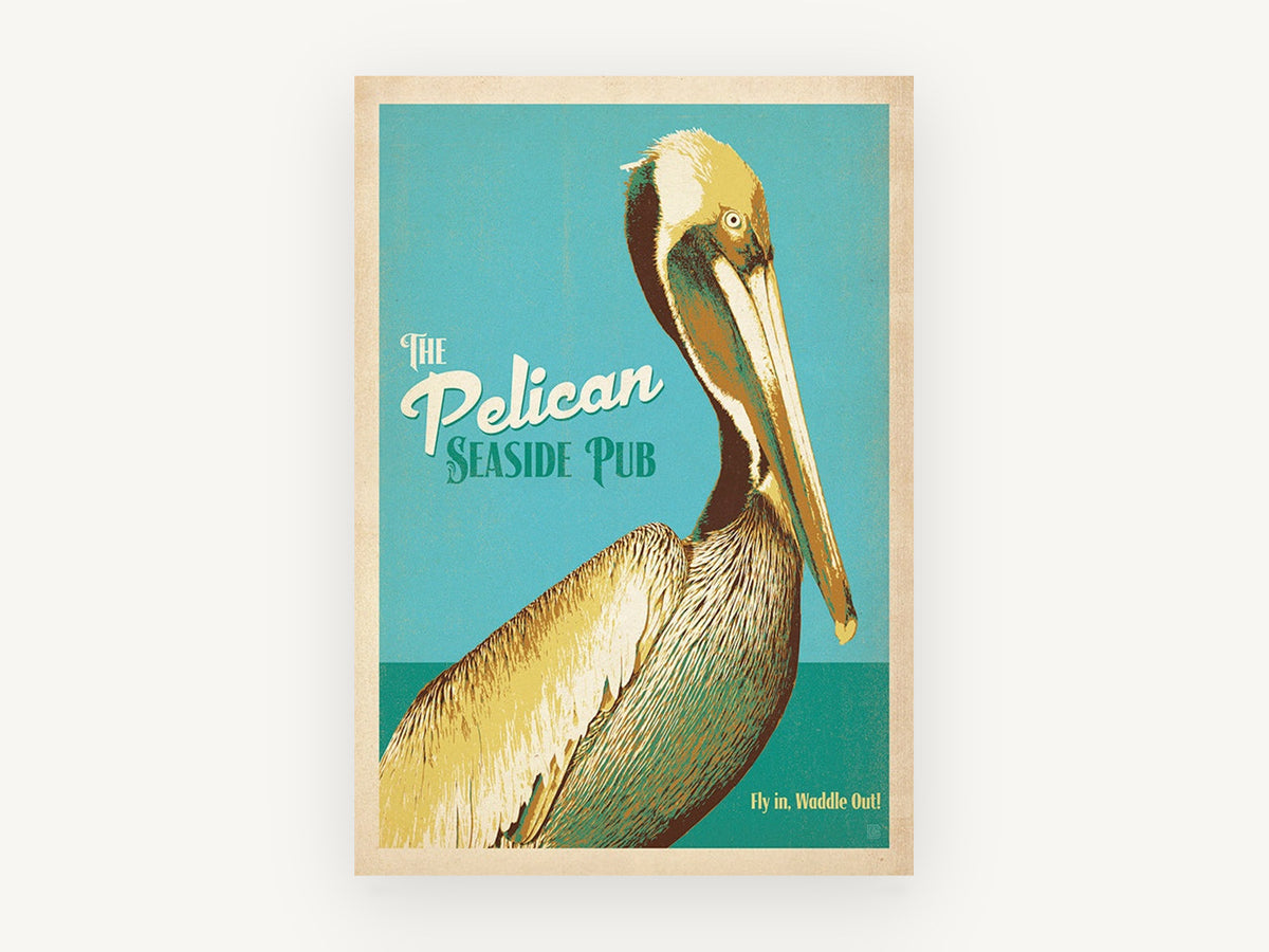 Pelican Seaside Pub, vintage canvas wall art print, front view