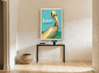 Pelican Seaside Pub vintage canvas print on the wall of a hallway