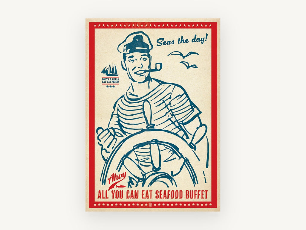 Seas the Day Sailor, vintage canvas wall art print, front view