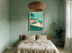 Surf's Up Woody Beach vintage canvas print on the wall of a bedroom