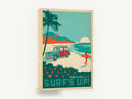 Surf's Up Woody Beach, retro woody wagon surf poster, stretched canvas wall art print ready to hang