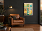 Australia Poster Montage vintage canvas print on the wall of a charcoal living room
