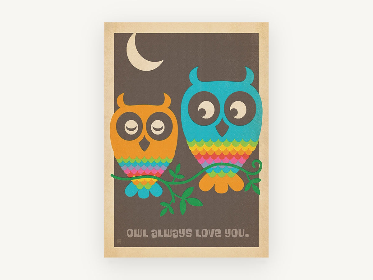 Owl Always Love You, vintage canvas wall art print, front view