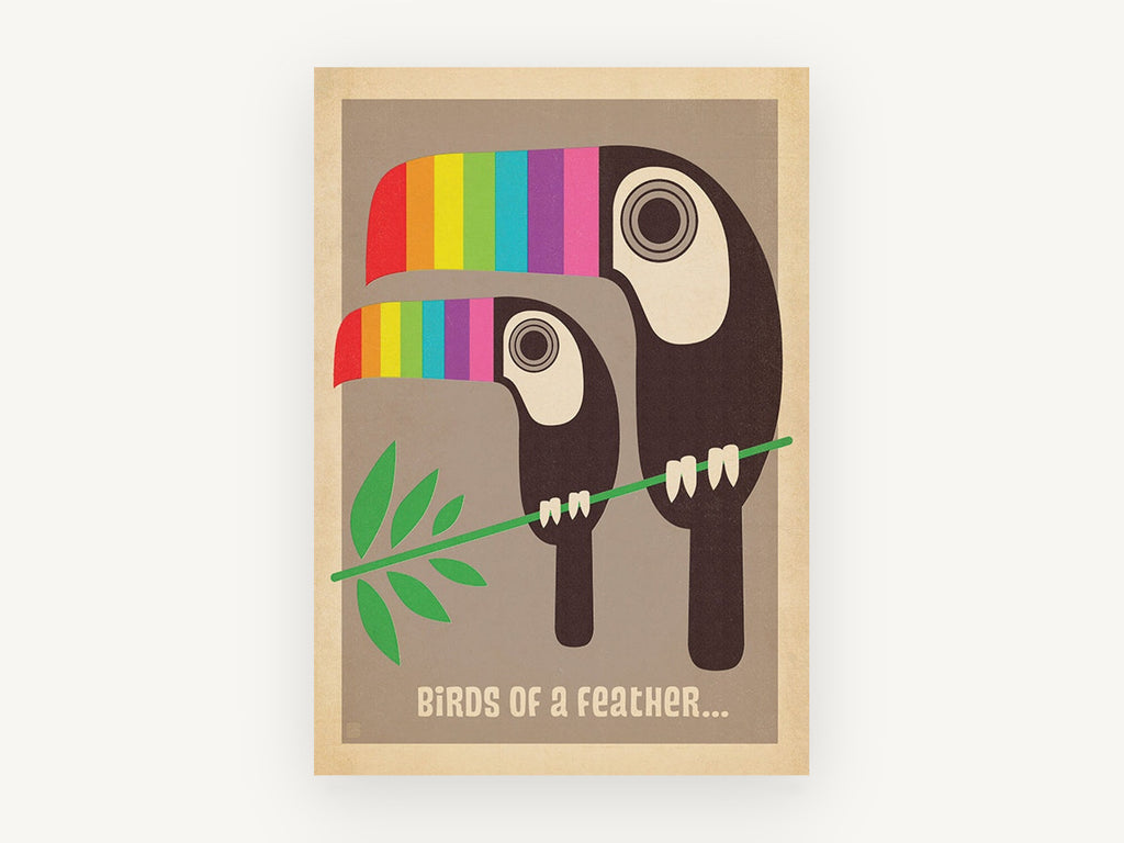 Toucan Pair Rainbow Beaks, vintage canvas wall art print, front view