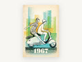 Fashion Week Scooter Ride, vintage canvas wall art print, front view