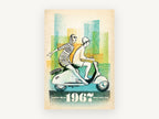 Fashion Week Scooter Ride, vintage canvas wall art print, front view