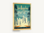 Los Angeles Palm Skyline, retro los angeles california travel poster, stretched canvas wall art print ready to hang