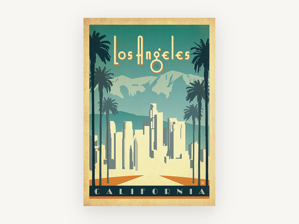 Los Angeles Palm Skyline, vintage canvas wall art print, front view