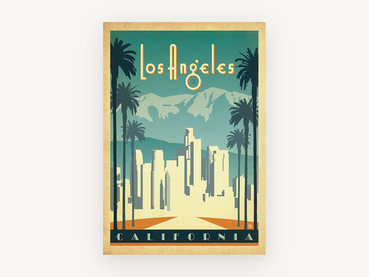 Los Angeles Palm Skyline, vintage canvas wall art print, front view