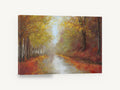 Autumn Canal Light, autumn forest path landscape painting, floral canvas wall art print ready to hang