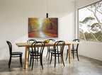 Autumn Canal Light floral canvas print on the wall of a dining room