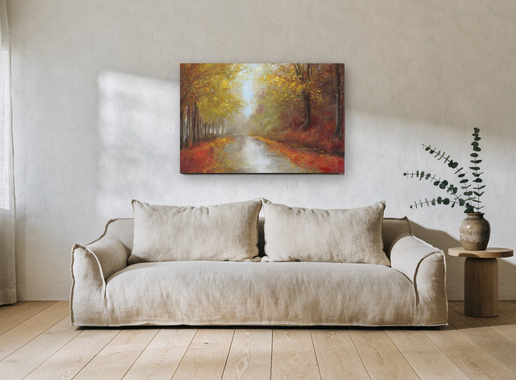 Autumn Canal Light floral canvas print on the wall of a living room