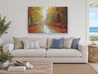 Autumn Canal Light floral canvas print on the wall of a beach house living room