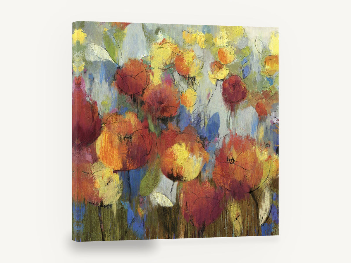 Ember Poppy Meadow, red orange poppy meadow floral painting, floral canvas wall art print ready to hang
