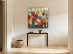 Ember Poppy Meadow floral canvas print on the wall of a hallway