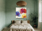 Three Poppy Colour Burst floral canvas print on the wall of a bedroom