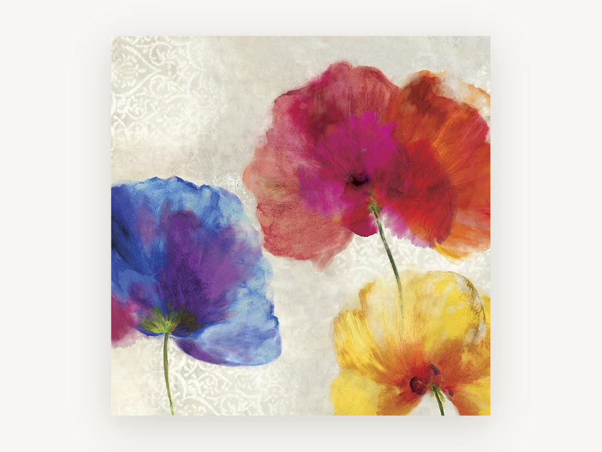 Three Poppy Colour Burst, floral canvas wall art print, front view