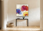 Three Poppy Colour Burst floral canvas print on the wall of a hallway